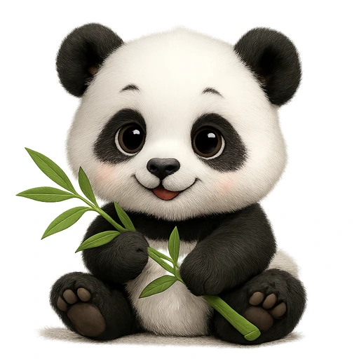 Baby panda holding bamboo